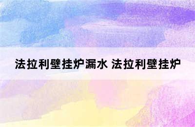 法拉利壁挂炉漏水 法拉利壁挂炉